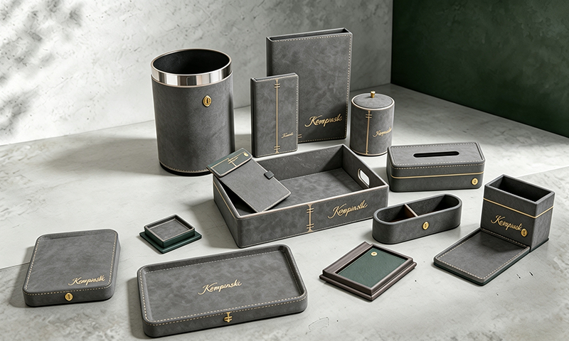 YTX-2601 ivory hotel amenity set with bronze lattice panels - tray, tissue box and soap dish