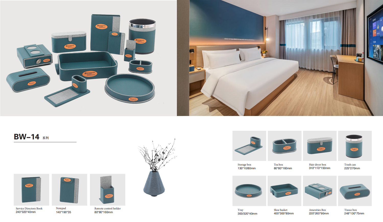 YTX-2504 terrazzo-effect hotel amenity set - tray, tissue box and remote control stand