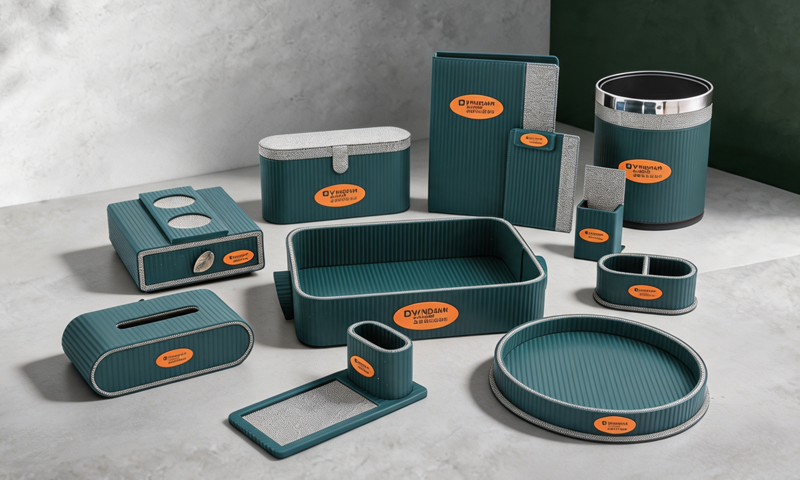 BW14 YTX-2504 terrazzo-effect hotel amenity set - tray, tissue box and remote control stand