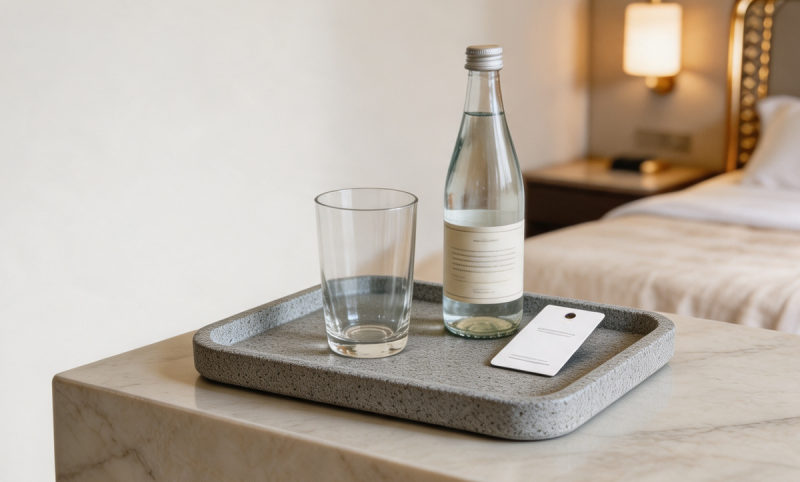 TP-02 YTX-2414 dark wood-grain and terracotta hotel set - tissue box, tray and soap dish