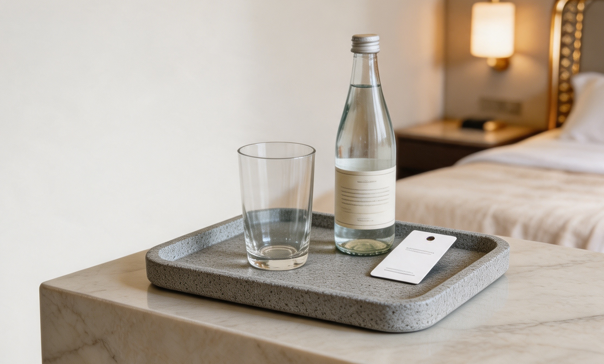 YTX-2414 dark wood-grain and terracotta hotel set - tissue box, tray and soap dish
