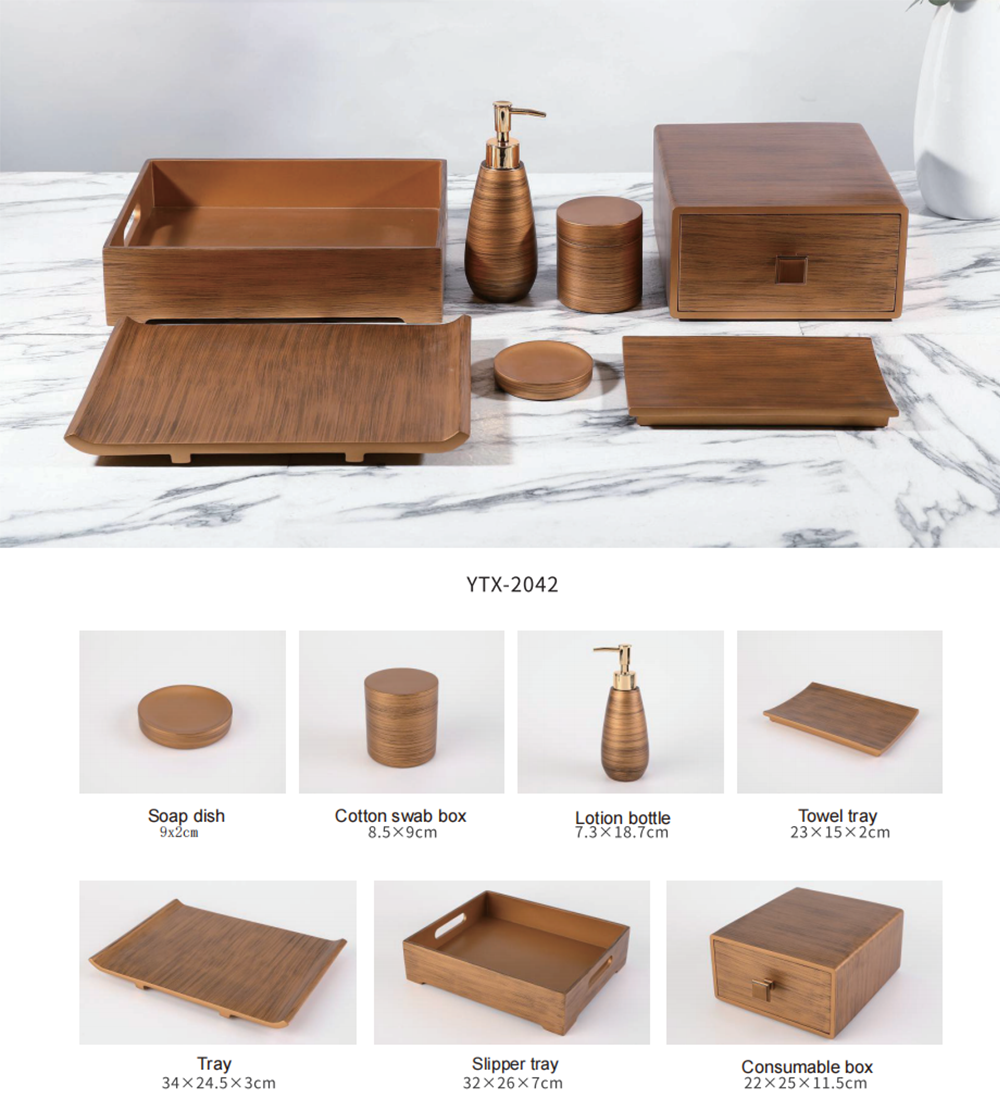 YTX-2525 caramel and mint two-tone hotel set - tissue box, memo pad tray and trash can