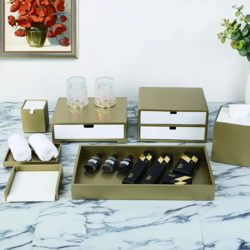 YTX-2069 hotel amenity set with tissue box, towel tray, tray