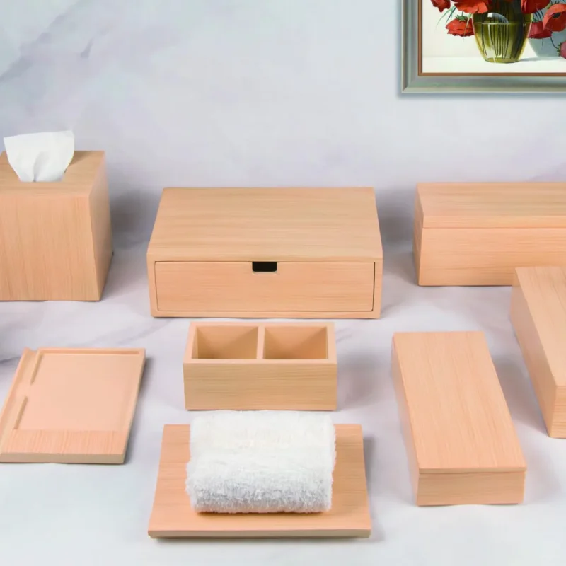 YTX-2082 hotel amenity set with stationery box, remote control stand, tissue box