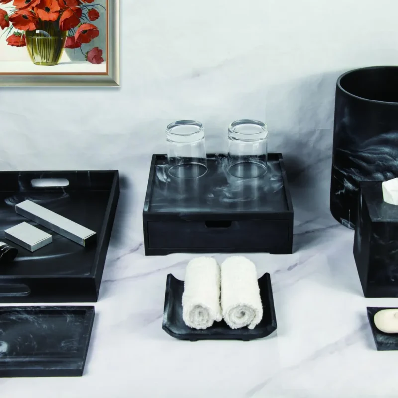YTX-2086 hotel amenity set with trash can, soap dish, memo pad