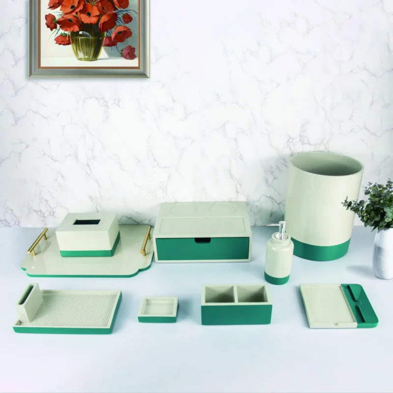 YTX-2307 hotel amenity set with tissue box, lotion bottle, consumables box