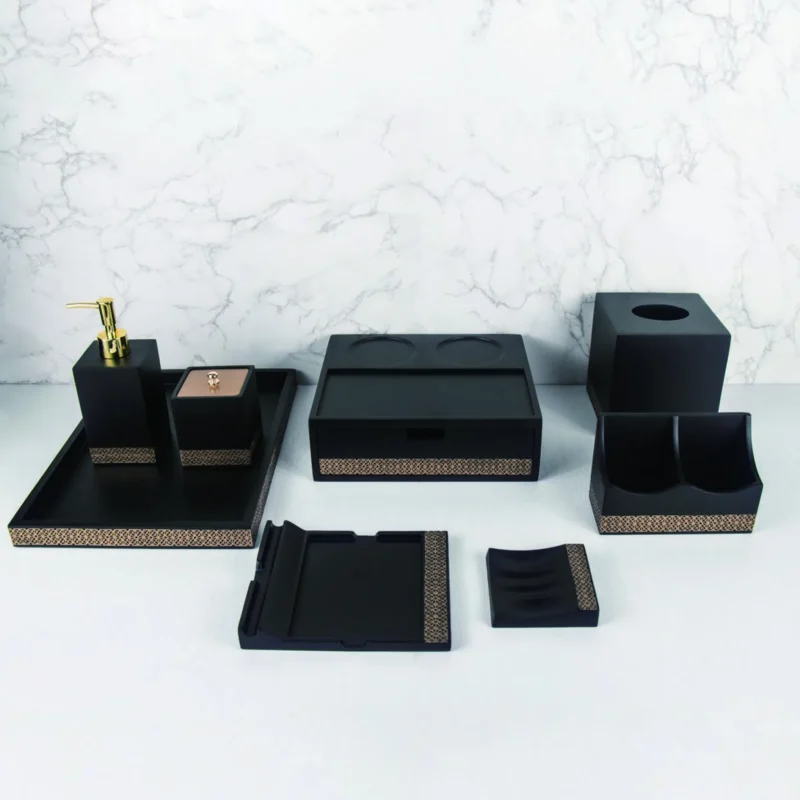 YTX-2316 hotel amenity set with soap dish, cotton swab box, tray