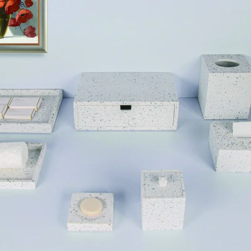 YTX-2504 hotel amenity set with soap dish, towel tray, consumables box