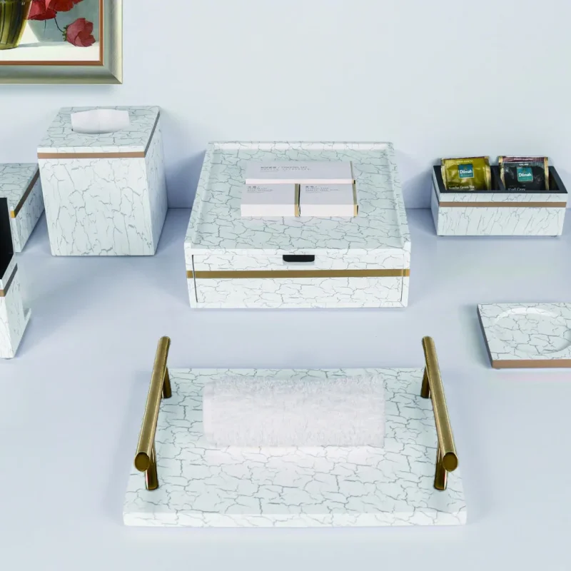 YTX-2512 hotel amenity set with coaster, towel tray, consumables box
