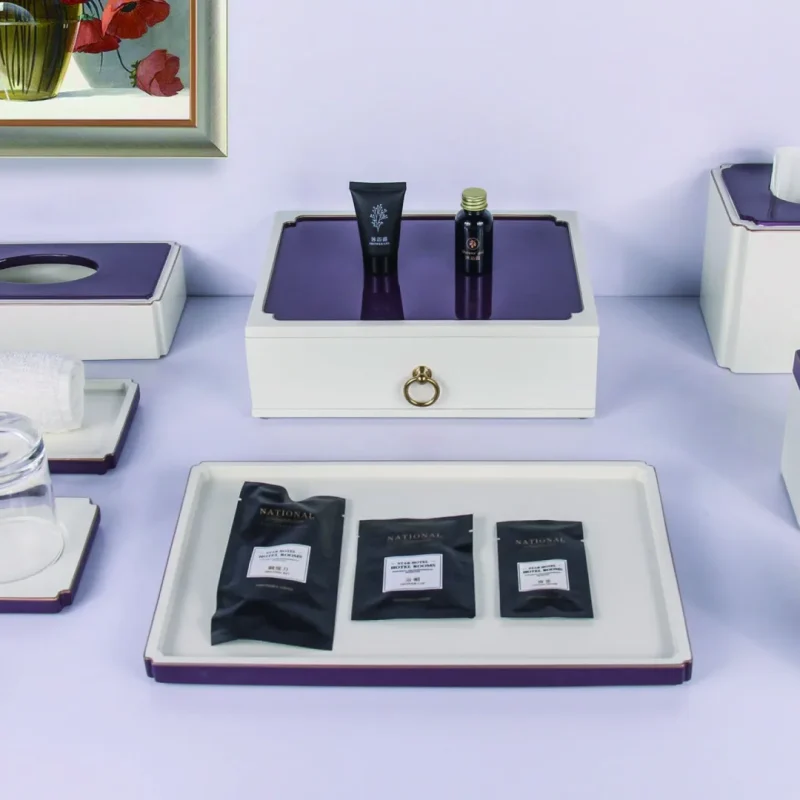 YTX-2516 hotel amenity set with soap dish, towel tray, consumables box