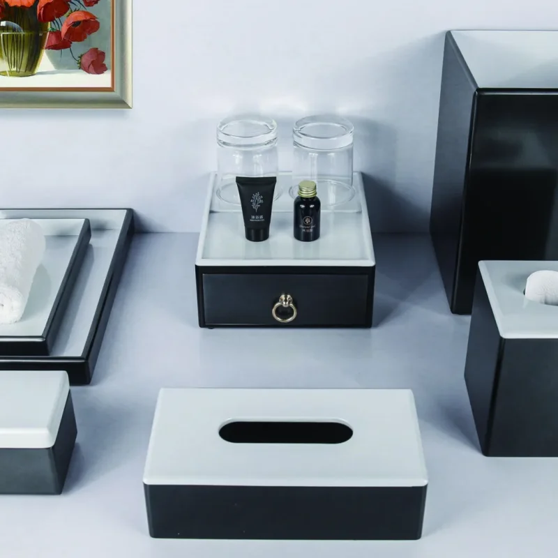 YTX-2520 hotel amenity set with tea bag box, towel tray, consumables box