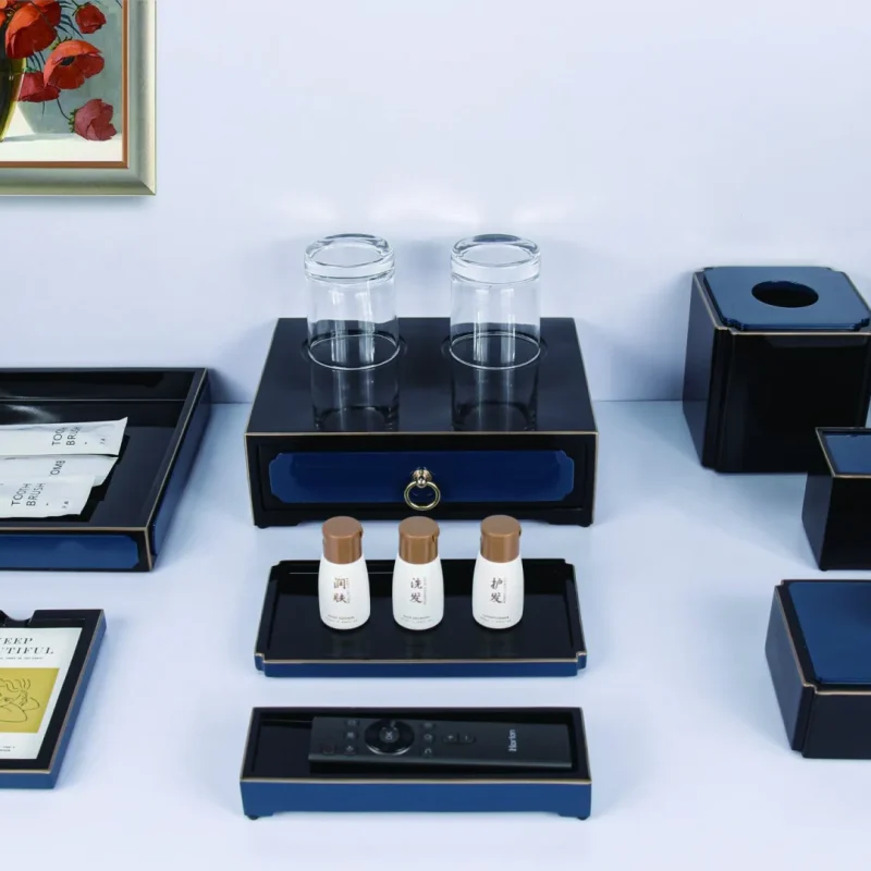 YTX-2524 hotel amenity set with tea bag box, towel tray, consumables box
