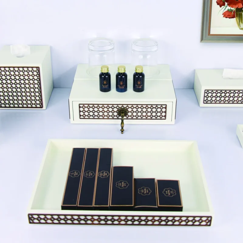 YTX-2601 hotel amenity set with soap dish, cottons swab box, remote control stand