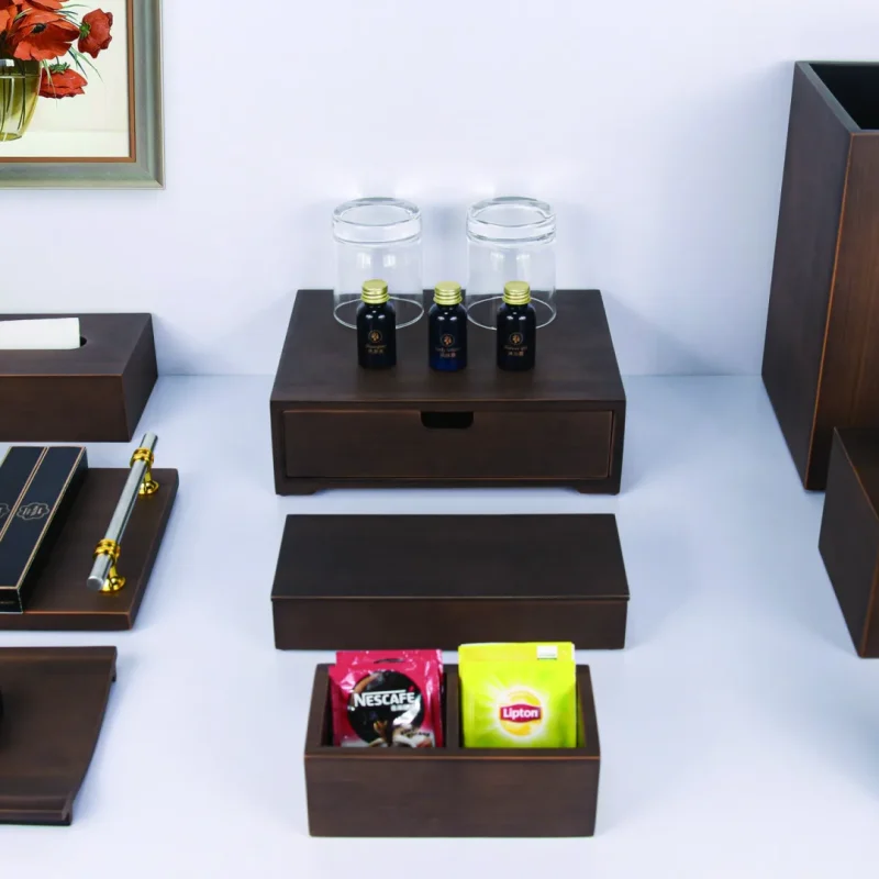 YTX-2605 hotel amenity set with towel tray, remote control stand, consumables box