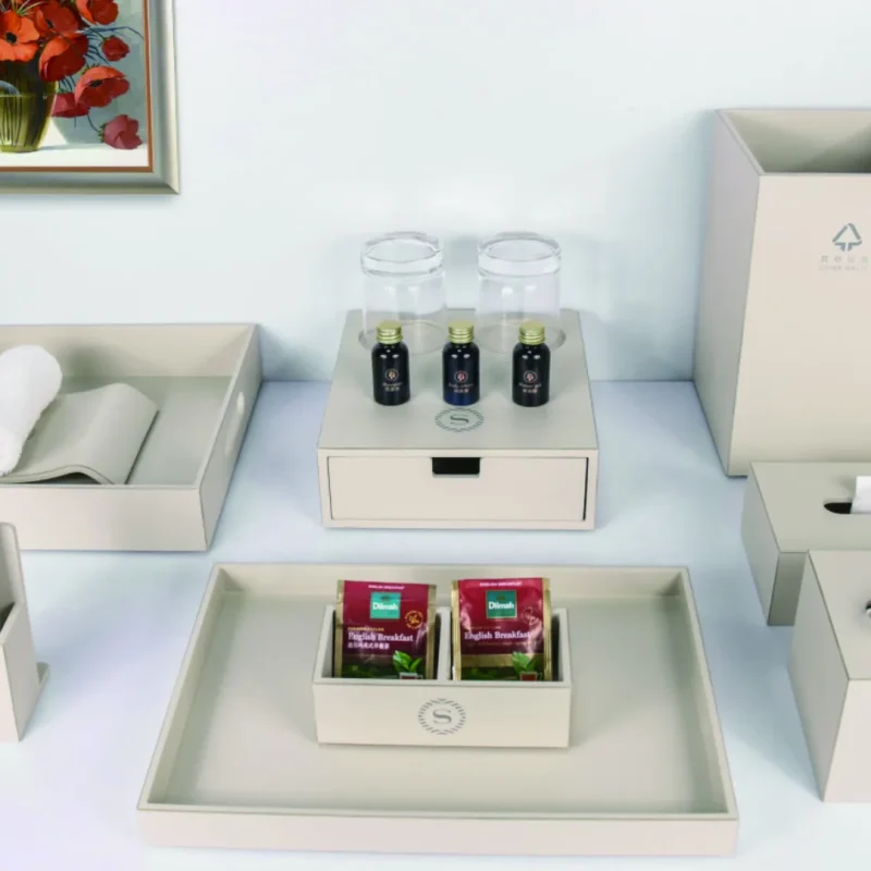 YTX-2606 hotel amenity set with soap dish, towel tray, consumables box