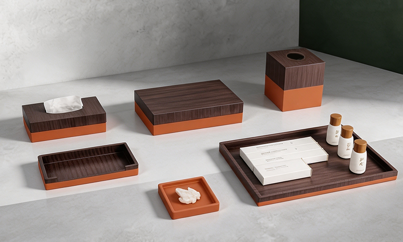 YTX-2532 resin hotel bathroom set - tissue box, tray and amenity box