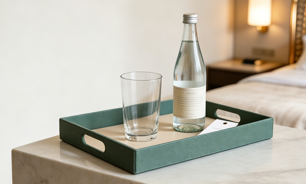 Textured Leather Serving Tray with Handles-PTP-05