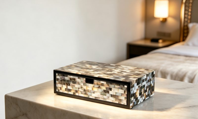 SNH-08 (1) Hotel Guest Room Resin Mother of Pearl inlay Amenities Storage Box-SNH-08