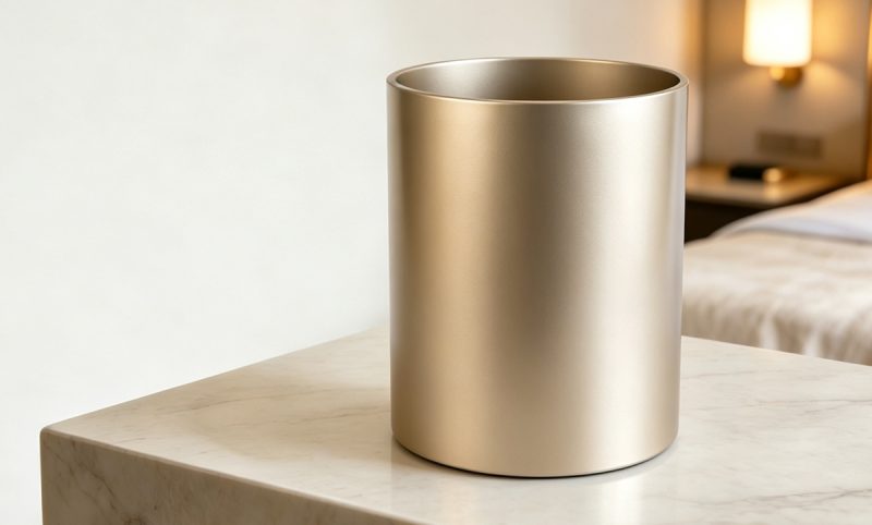 TB-03 (3) Champagne Gold Resin Cylindrical Waste Bin-TB-03