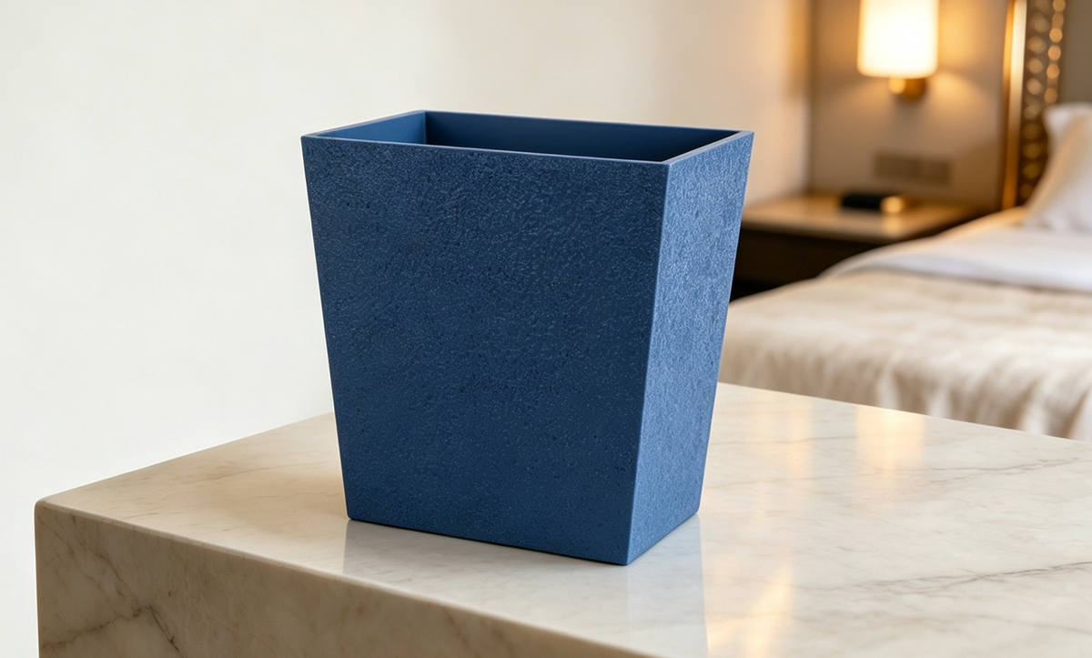Blue Pebbled Finish Resin Tapered Rectangular Trash Can-TB-06