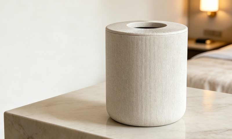 TB-07 (1) Stripes Sandstone Fluted Sandstone Resin Cylindrical Trash Can-TB-07