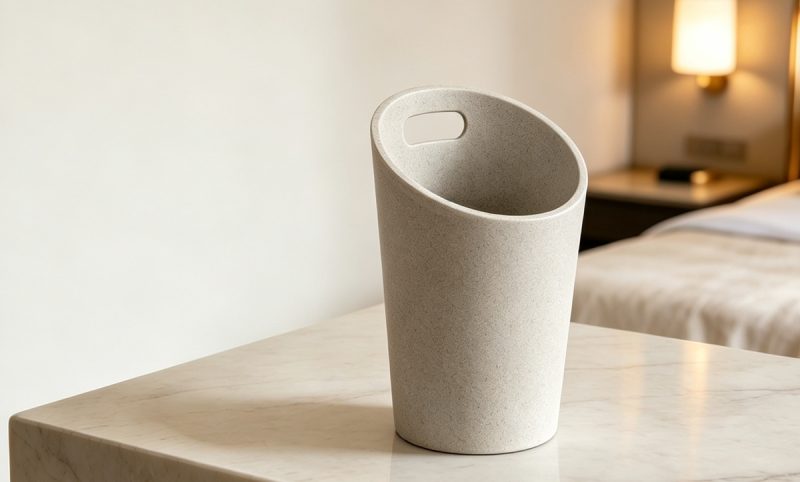 Sandstone Polyresin Oval Slanted Trash Can-TB-08
