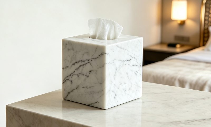 ZJH-01 (1) Matte White Marble Resin Cube Tissue Box Cover-ZJH-01