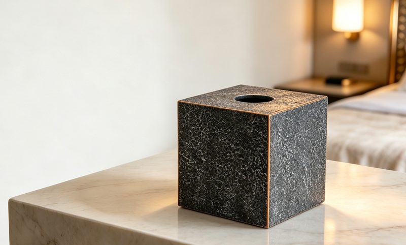 ZJH-02 (2) Textured Slate Charcoal Stone Finish Tissue Box Cover-ZJH-02