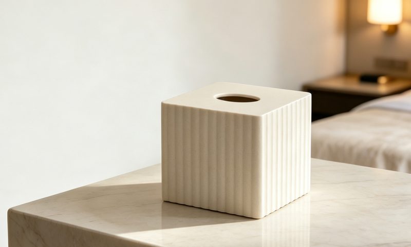 ZJH-08 (1) Beige Striped Sandstone Square Tissue Box Holder-ZJH-08