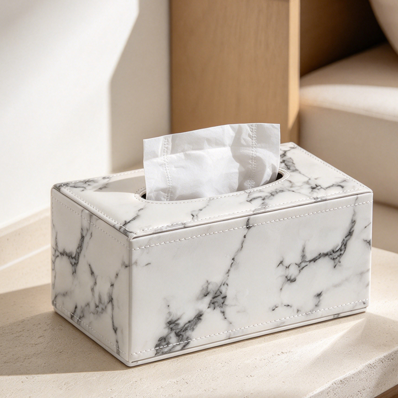 2 Marble Patterned Leather Exterior with Matching Stitching facial tissue box-PTC-04