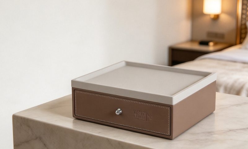 PAB-05 (1) Mocha Brown Leather Body with Light Grey Top Amenity Tray-PAB-05