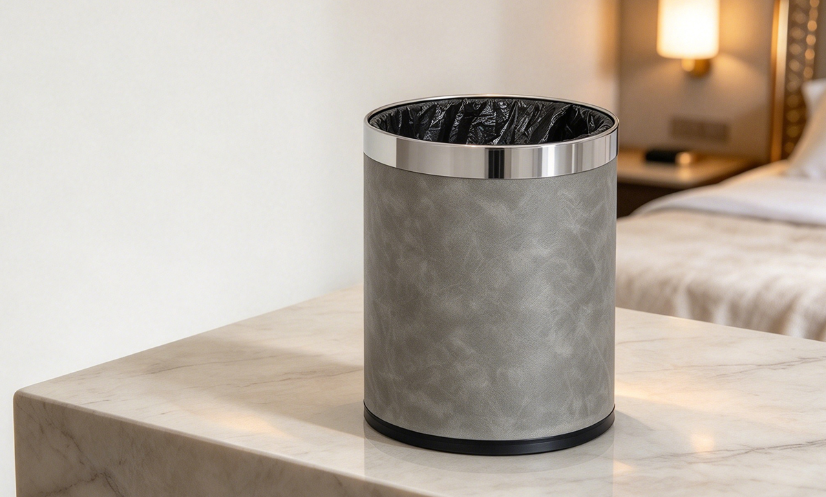 Grey Pu Leather Hotel Trash Can-PLJ-01