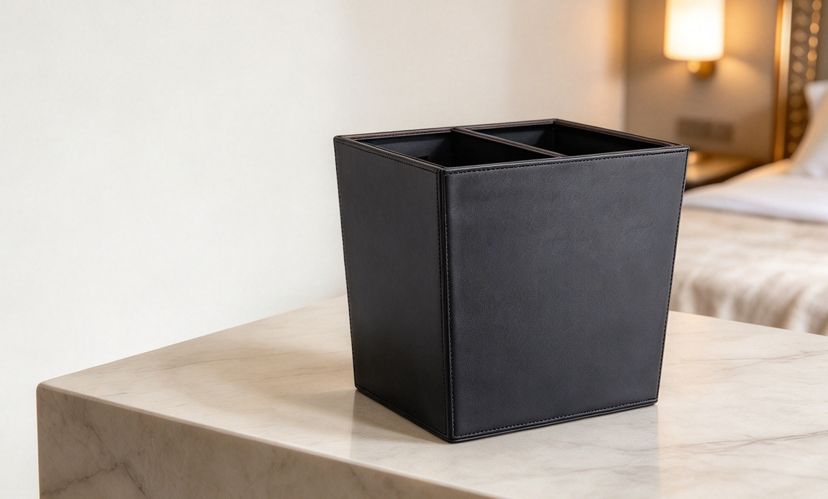 Leather Dual Compartment Hotel Recycling Trash Can-PLJ-04