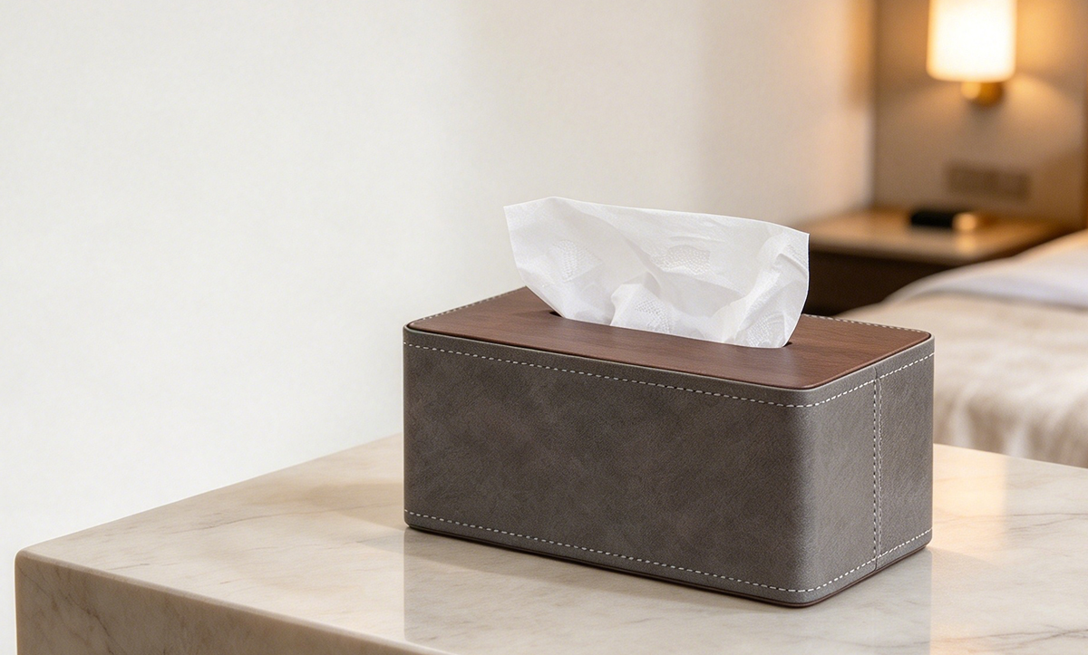 Grey Leather Exterior Leather Tissue Box Cover-PTC-01