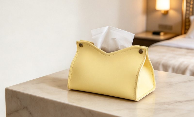 PTC-03 Modern Yellow Soft Leather Tissue Box Cover with Metallic Snaps-PTC-03