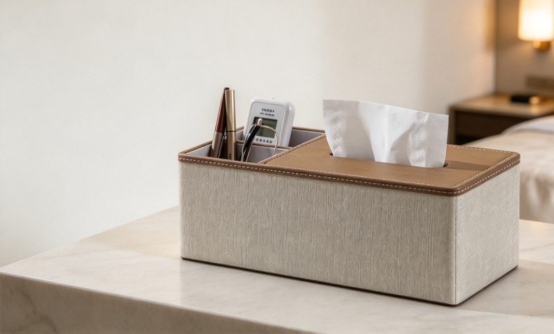 PTC-06 Leather tissue box cover with remote control organizer-PTC-06
