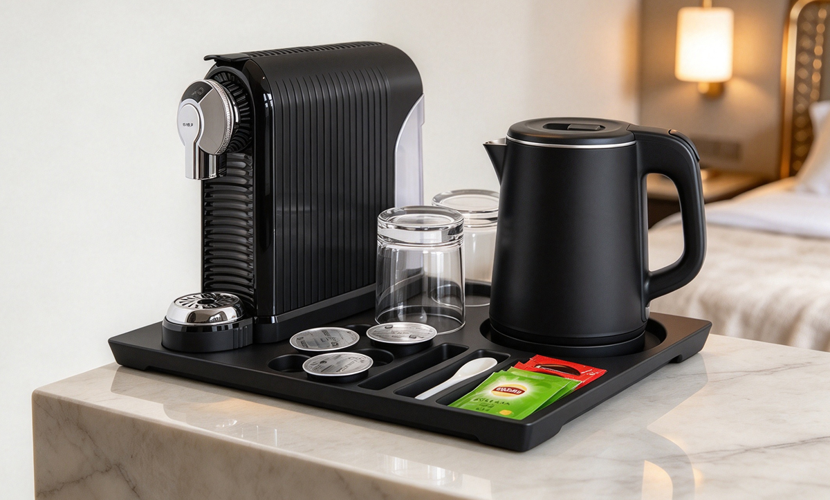 Melamine Hospitality Service Tray with Coffee Pod Holder Kettle Station-STP-04